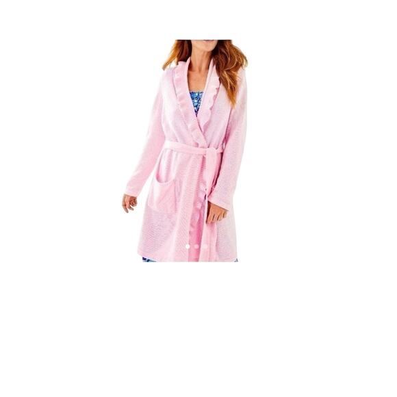 Lilly Pulitzer Soft Pink Plush Melville Ruffle Belted Robe Size XL - Picture 5 of 8